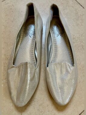 Women's Shimmery Silver Pointed Toe Flats